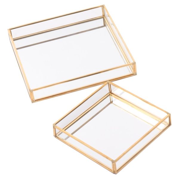 Mirrored Decorative Trays with Gold Hardware - Set of 2 - Image 3