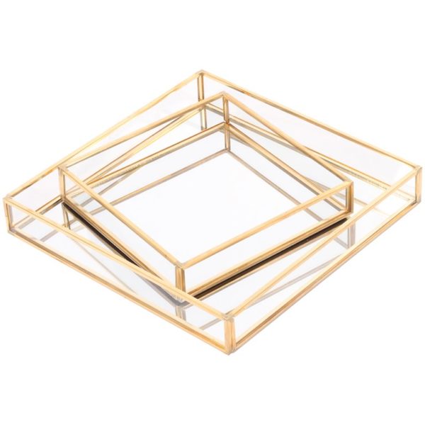 Mirrored Decorative Trays with Gold Hardware - Set of 2