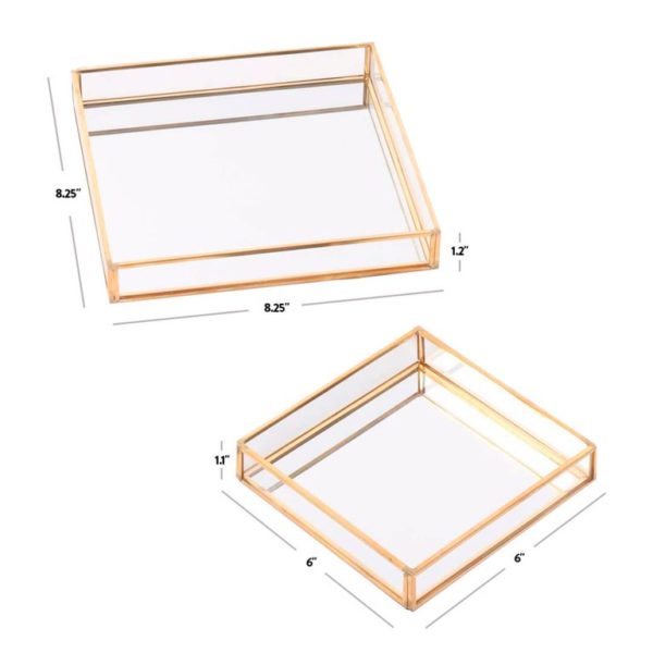 Mirrored Decorative Trays with Gold Hardware - Set of 2 - Image 2